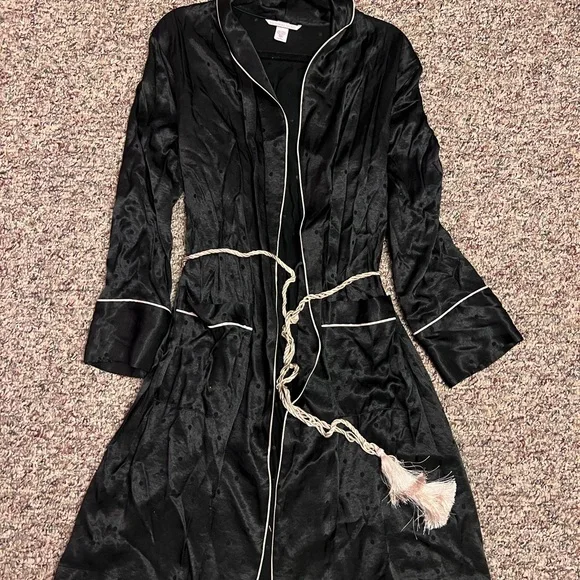 Victoria’s Secret Black Satin Polka Dot Robe w/ Tassel Tie - Picture 1 of 3